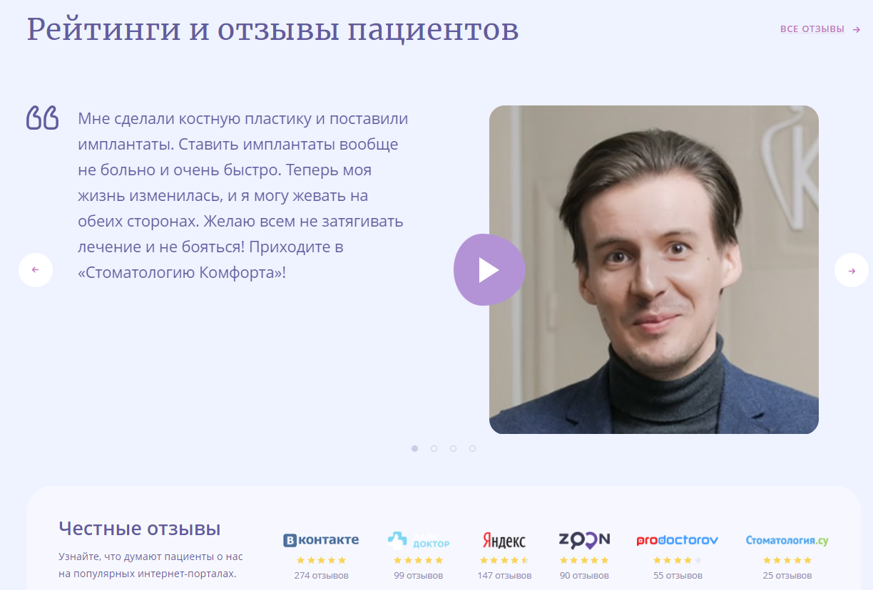 Отзывы пациентов вместе с рейтинговыми площадками (Стоматология комфорта, г. С.-Петербург)